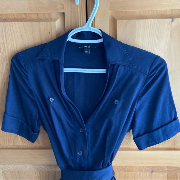 Jacob Navy Blue Belted Short Sleeve Shirt Dress - Picture 3 of 8